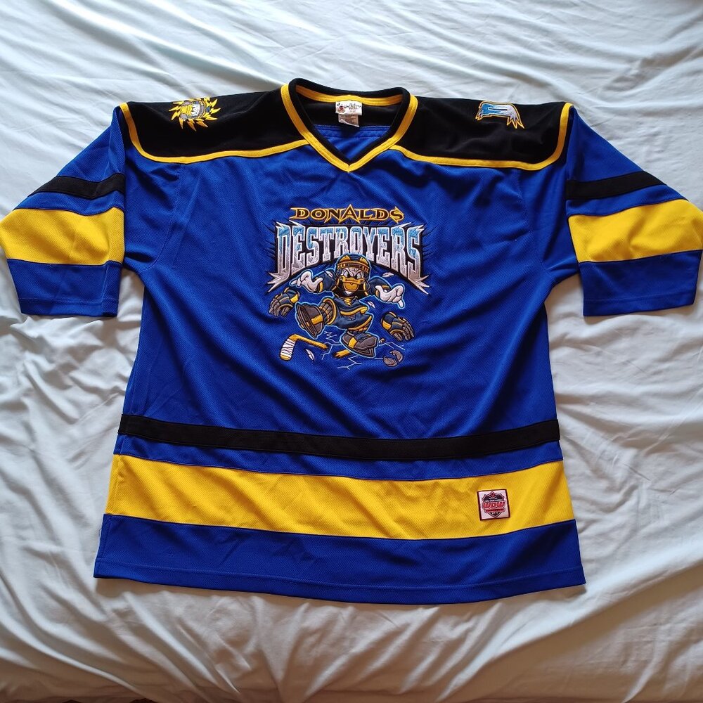 1990s Y2K Disney Donald's Destroyers Hockey Jersey Adult XL Donald Duck
